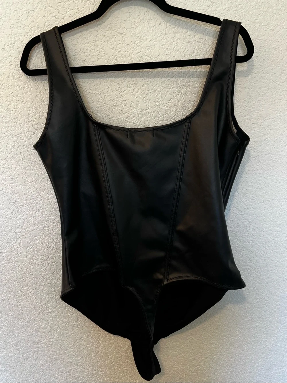 NWT Popilush Black Shapewear Faux Leather Lace Balconette Sculpting Bodysuit- 2X